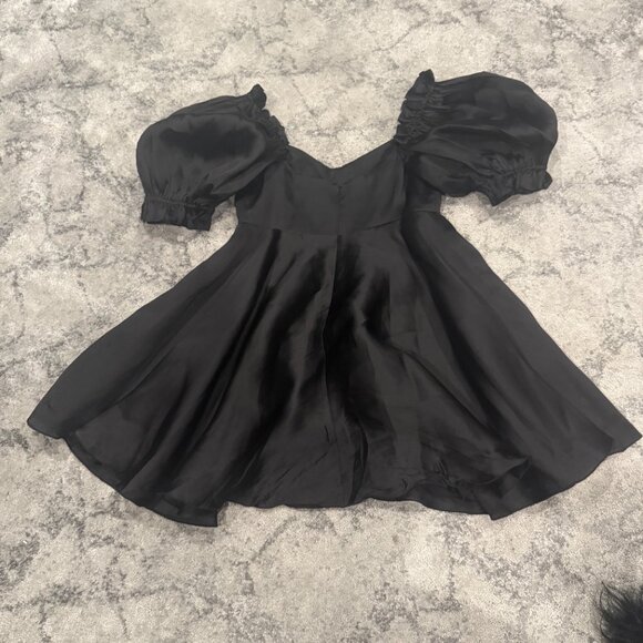 Selkie Babydoll Black Puff Sleeve Dress - Picture 6 of 8